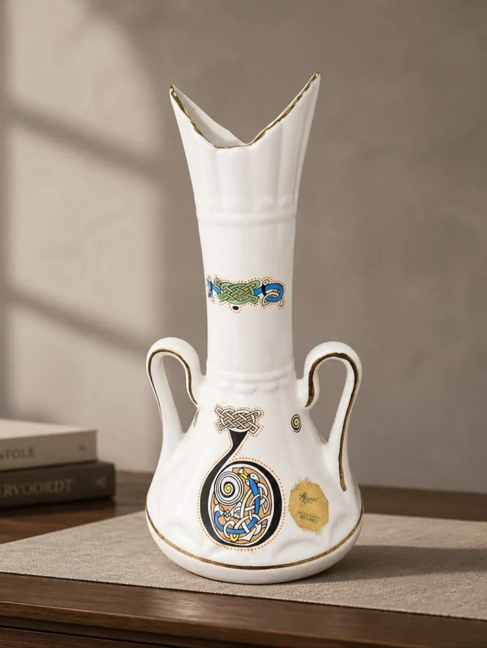 vintage Royal Tara fine bone china vase, part of the Book of Kells Series 7.5